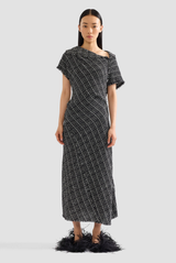 Erdem Tweed Asymmetric Midi Dress Black/White