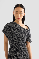 Erdem Tweed Asymmetric Midi Dress Black/White