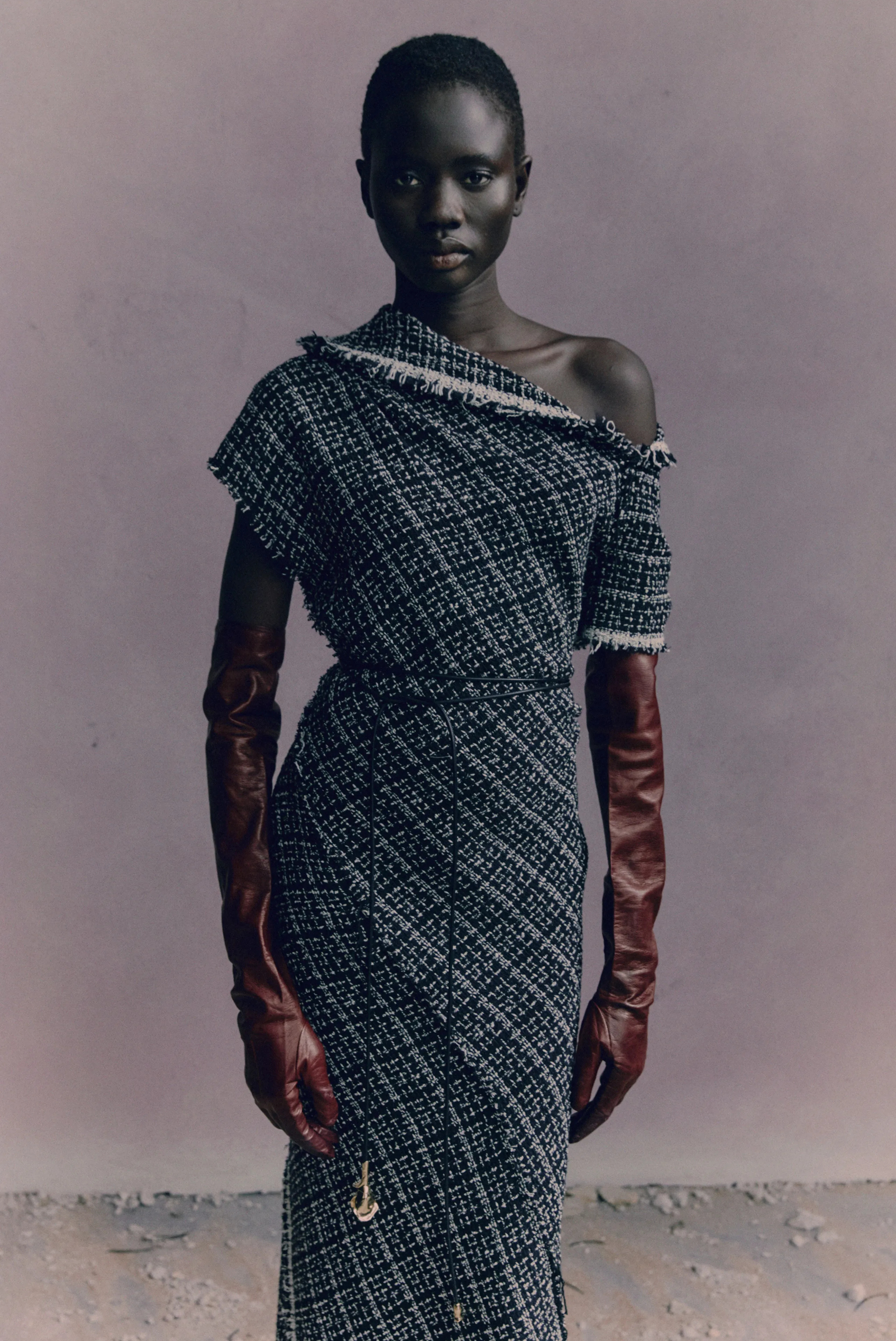 Erdem Tweed Asymmetric Midi Dress Black/White