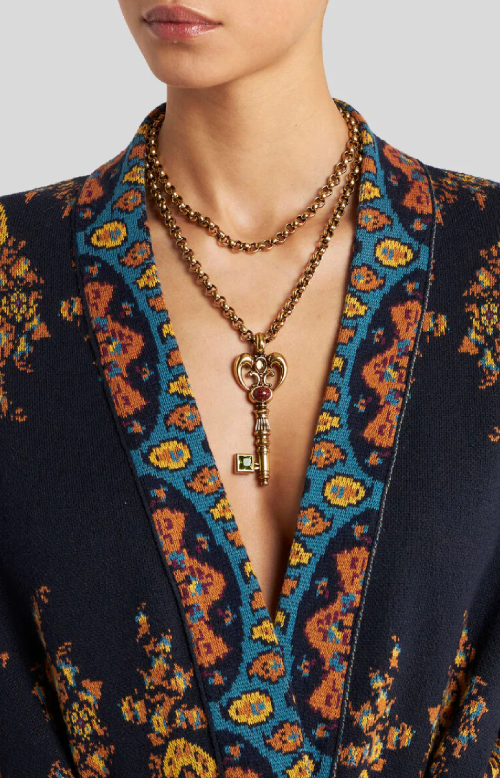 Etro Jacquard Kesa Robe with Belt Navy