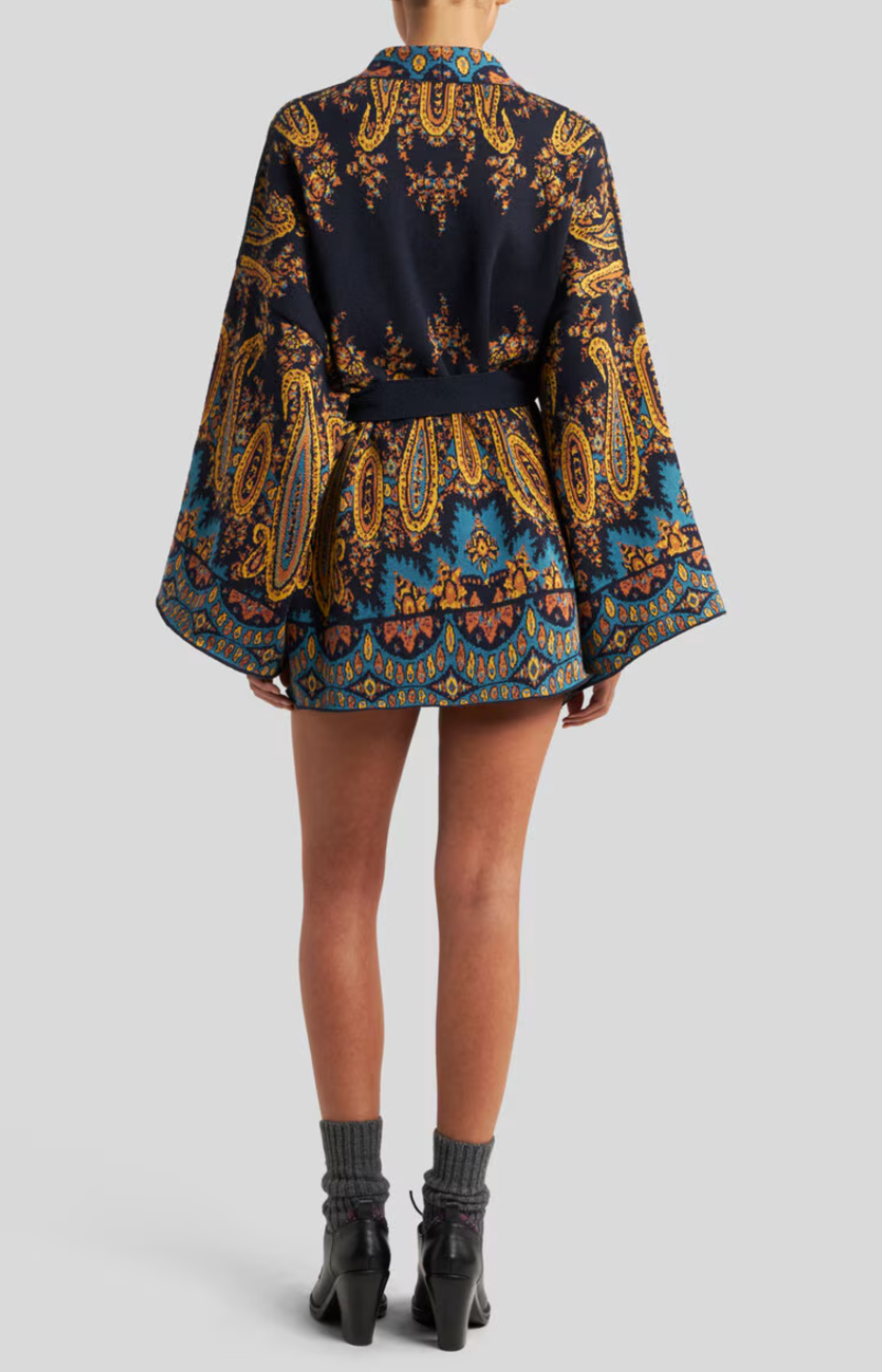Etro Jacquard Kesa Robe with Belt Navy