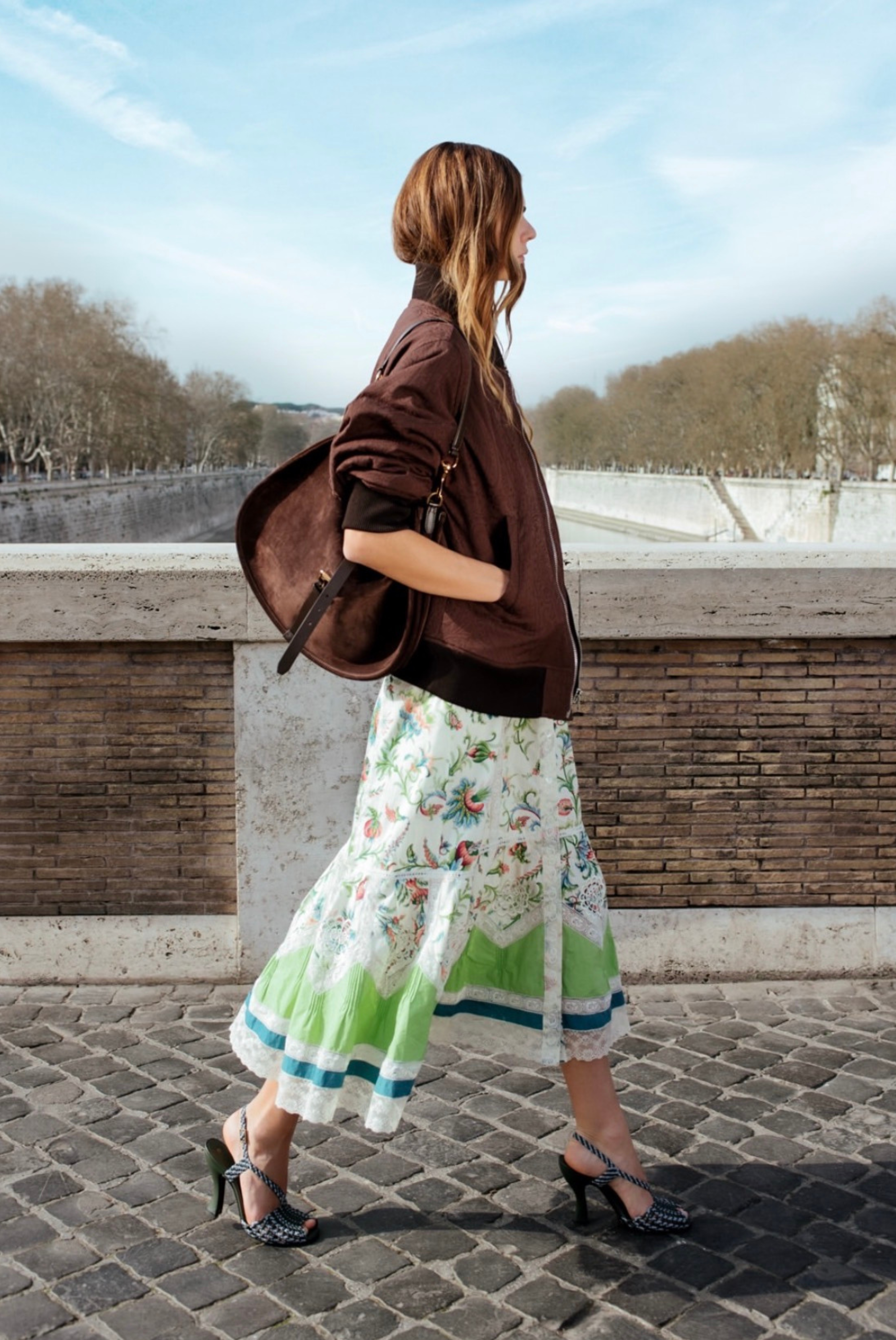 Etro Apron Midi Dress with Lace Inserts Print on White