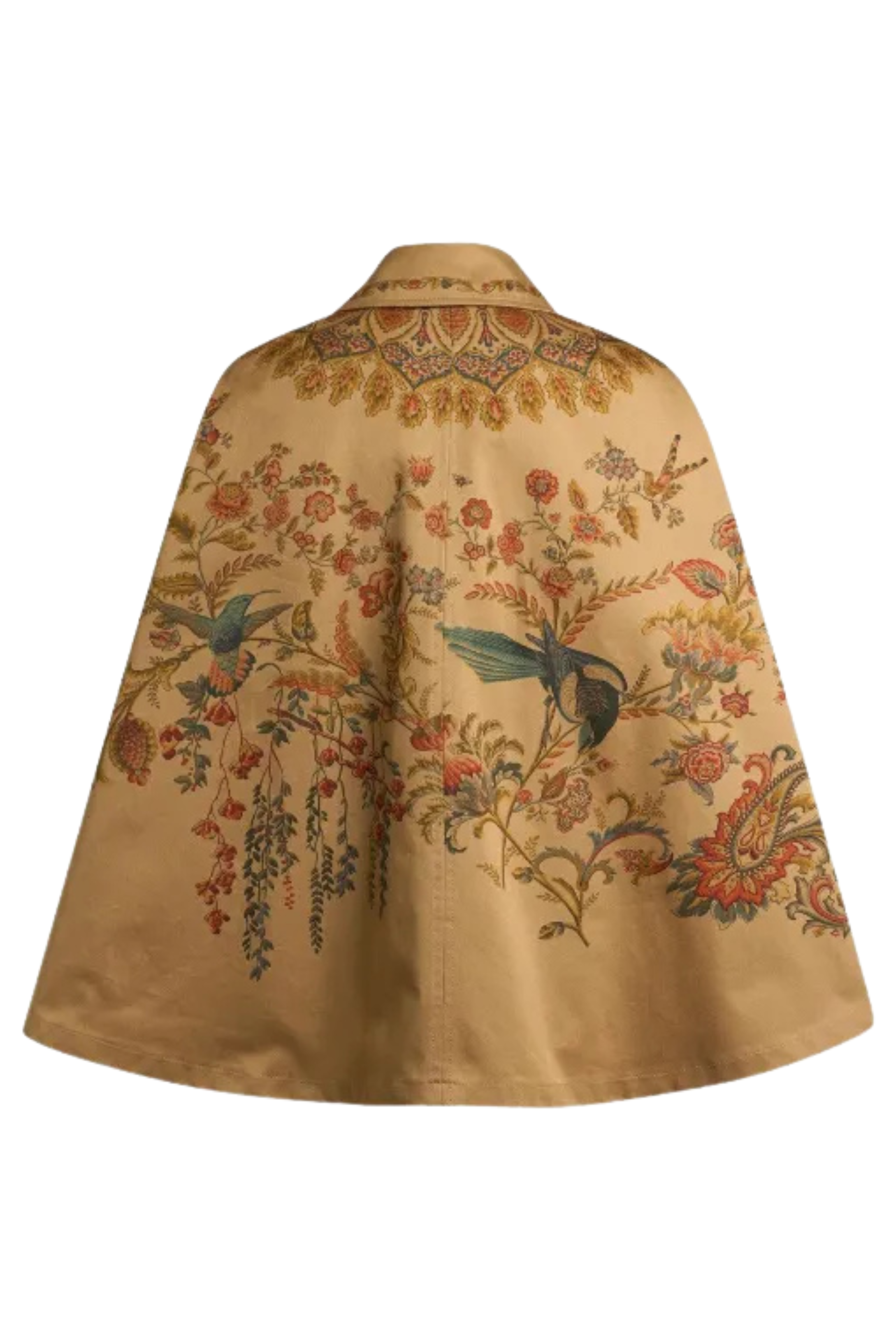 Etro Belted Cape Jacket in Floral Print Beige