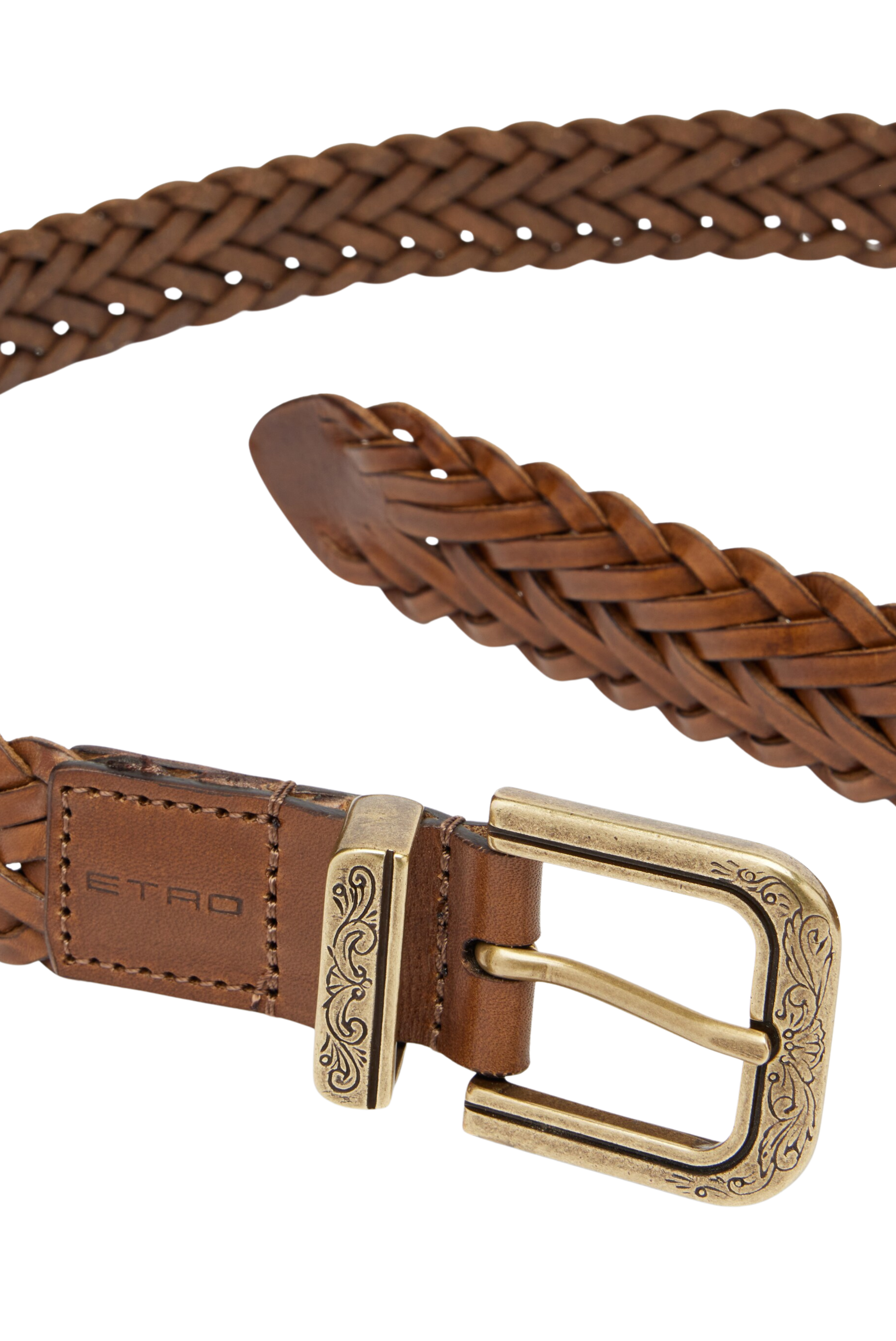 Etro Braided Leather Belt Camel
