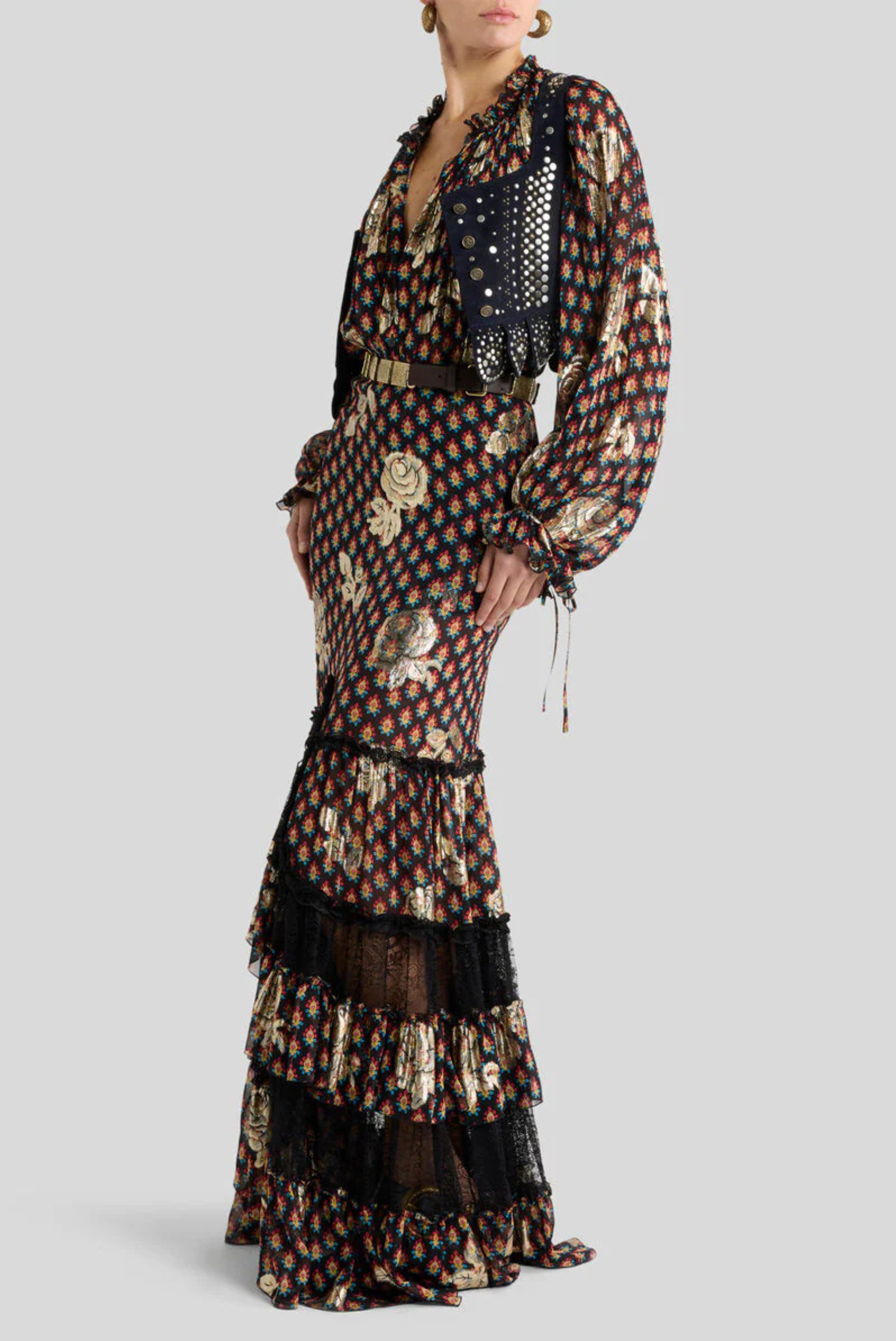 Etro Long Sleeve Silk Top Maroon