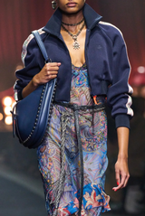 Etro Long Wide Dress With Ruffles at the Hem Print on Blue Base