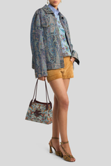 Etro Loose Fit Denim Jacket with Zipper Print on Blue 