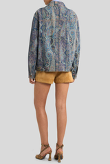 Etro Loose Fit Denim Jacket with Zipper Print on Blue 