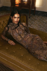 Etro Maxi Godet Dress with Scarf Dark Brown