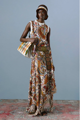 Etro Maxi Handkerchief Knit Dress with Fringes Multicolor