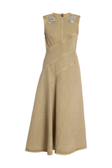 Embroidered Denim Sleeveless Ankle Length Dress