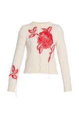 Floral Alpaca Merino Intarsia Knit Long Sleeve Top