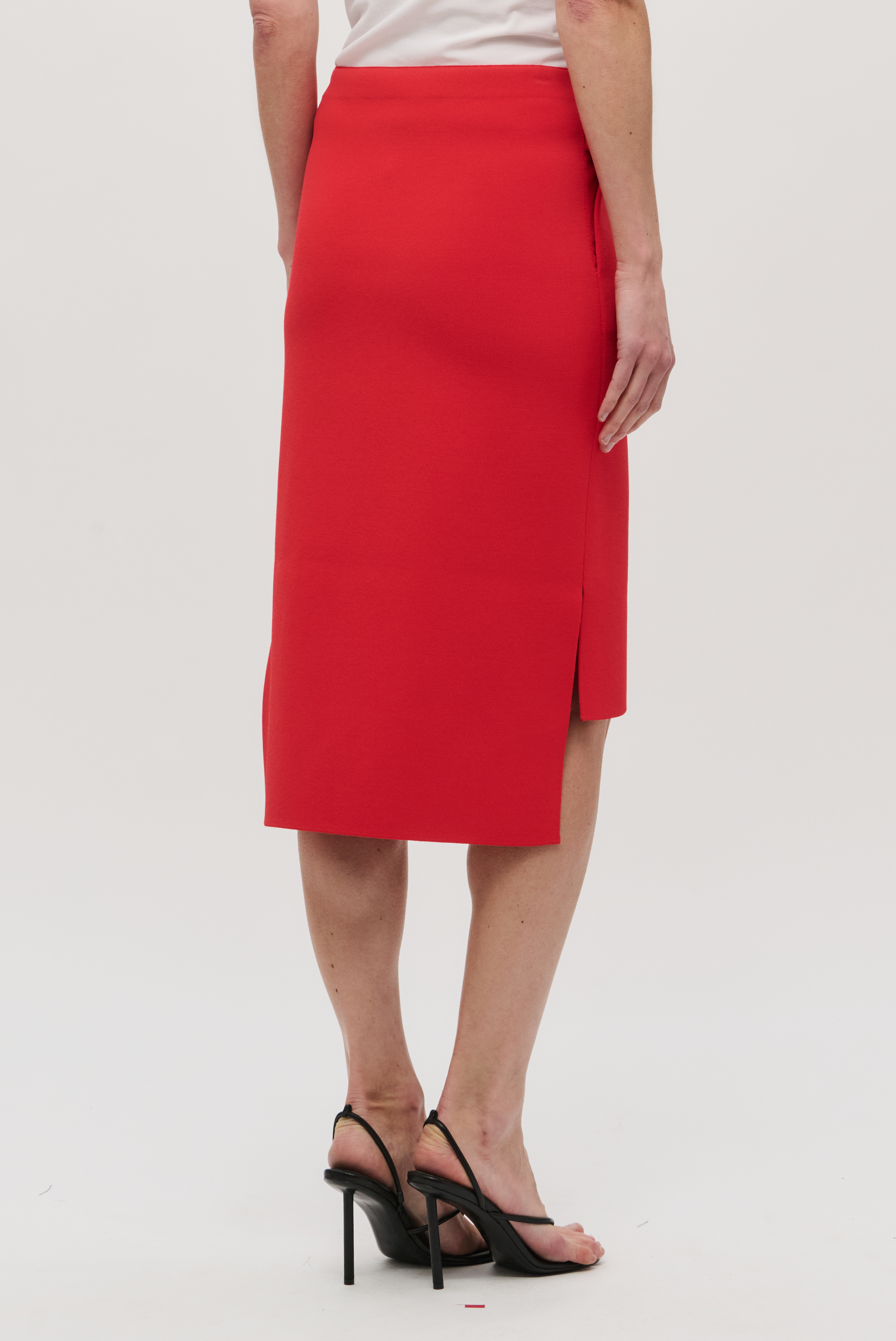 The Gigi Compact Viscose Knee Skirt Vermilion