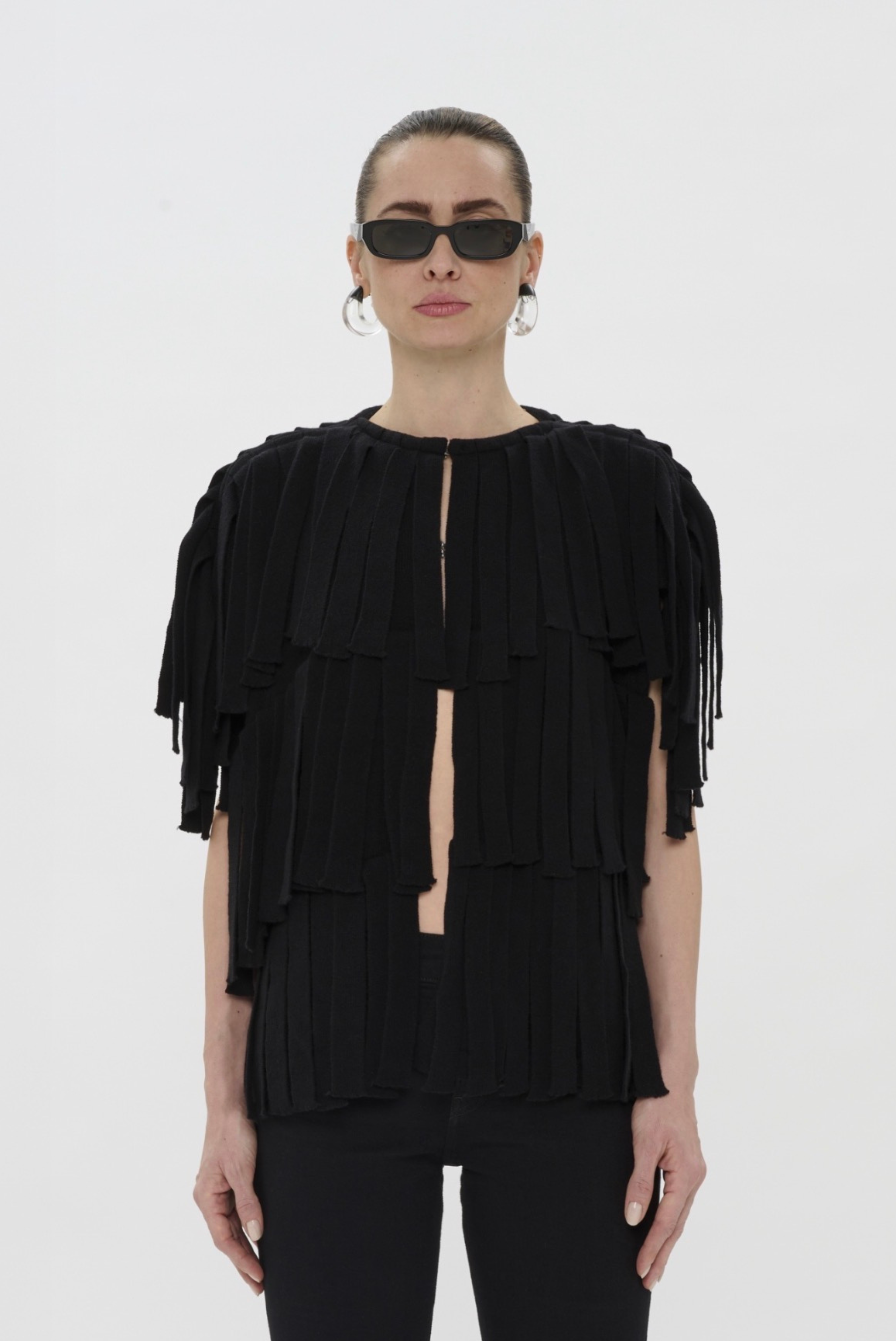 Haikure Natalia Tiered Fringe Top Black