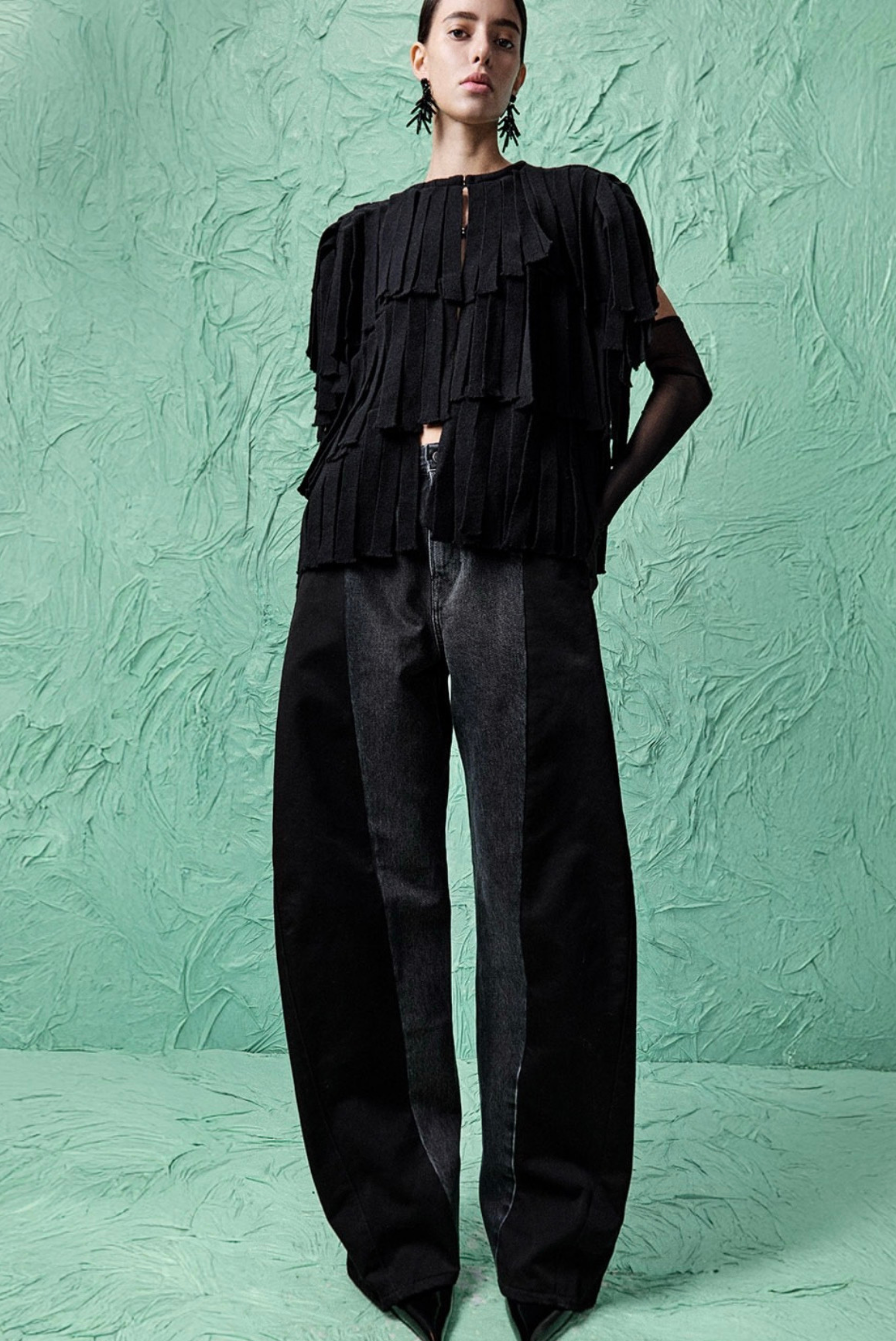 Haikure Natalia Tiered Fringe Top Black