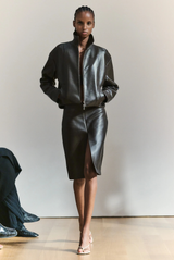 The Alexis Sculpted Leather Bomber Jacket Dark Brown
