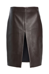 The Carlie Straight Skirt with Front Slit Dark Brown