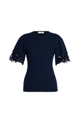Cutout Knitted Short Sleeve Crew Neck Top
