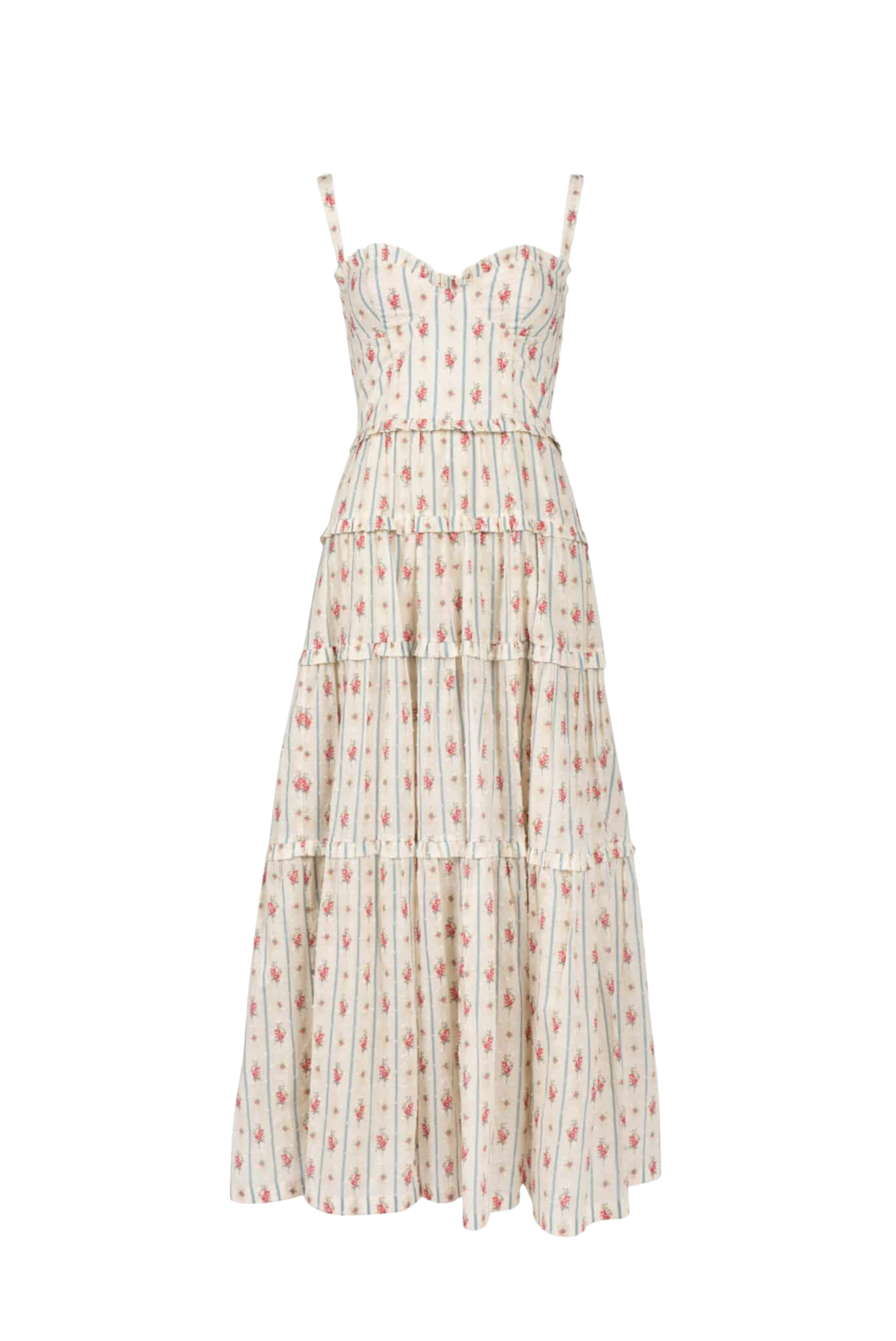 Luisa Beccaria Floral And Striped Cotton Plumetis Dress