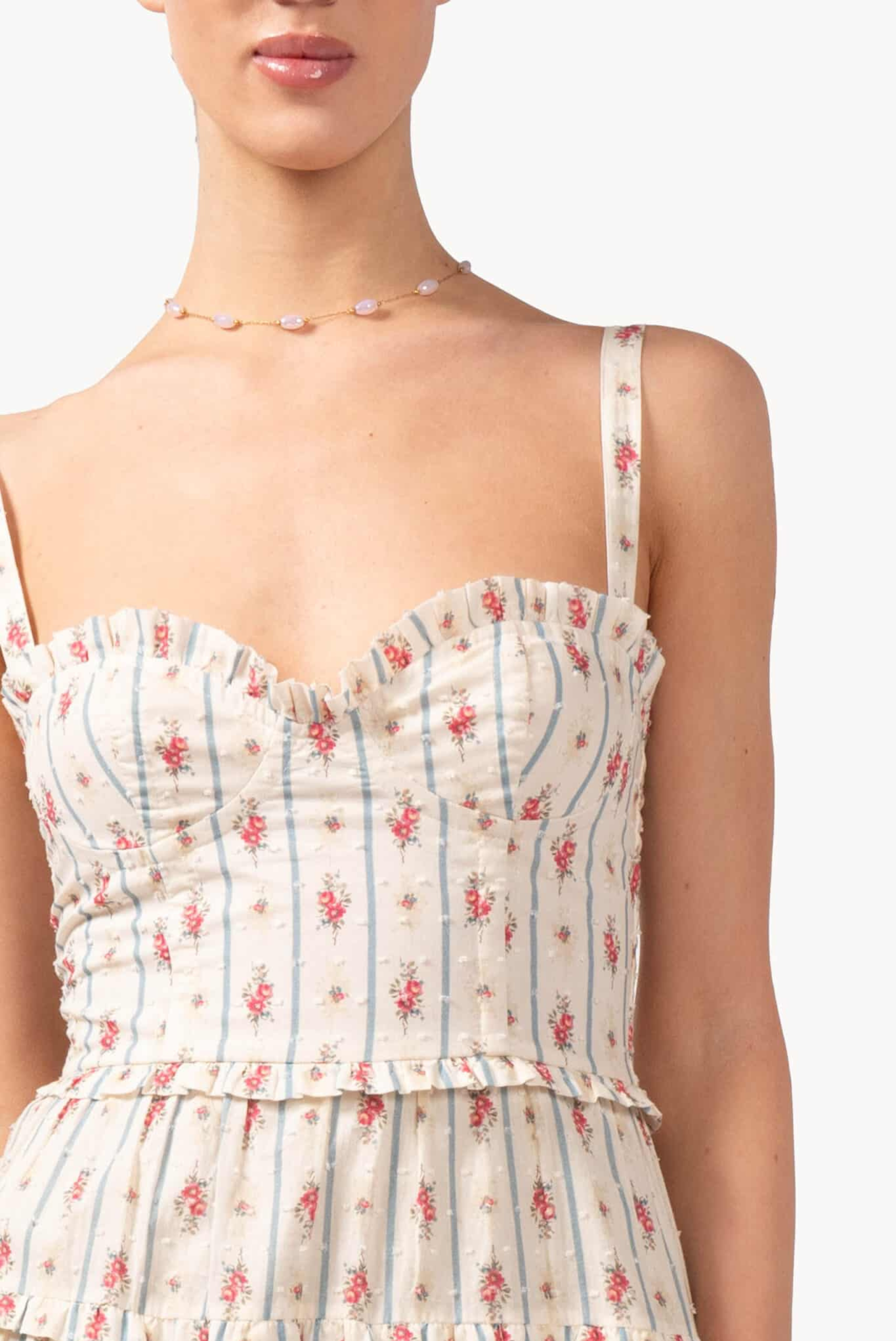 Luisa Beccaria Floral And Striped Cotton Plumetis Dress