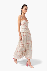 Luisa Beccaria Floral And Striped Cotton Plumetis Dress