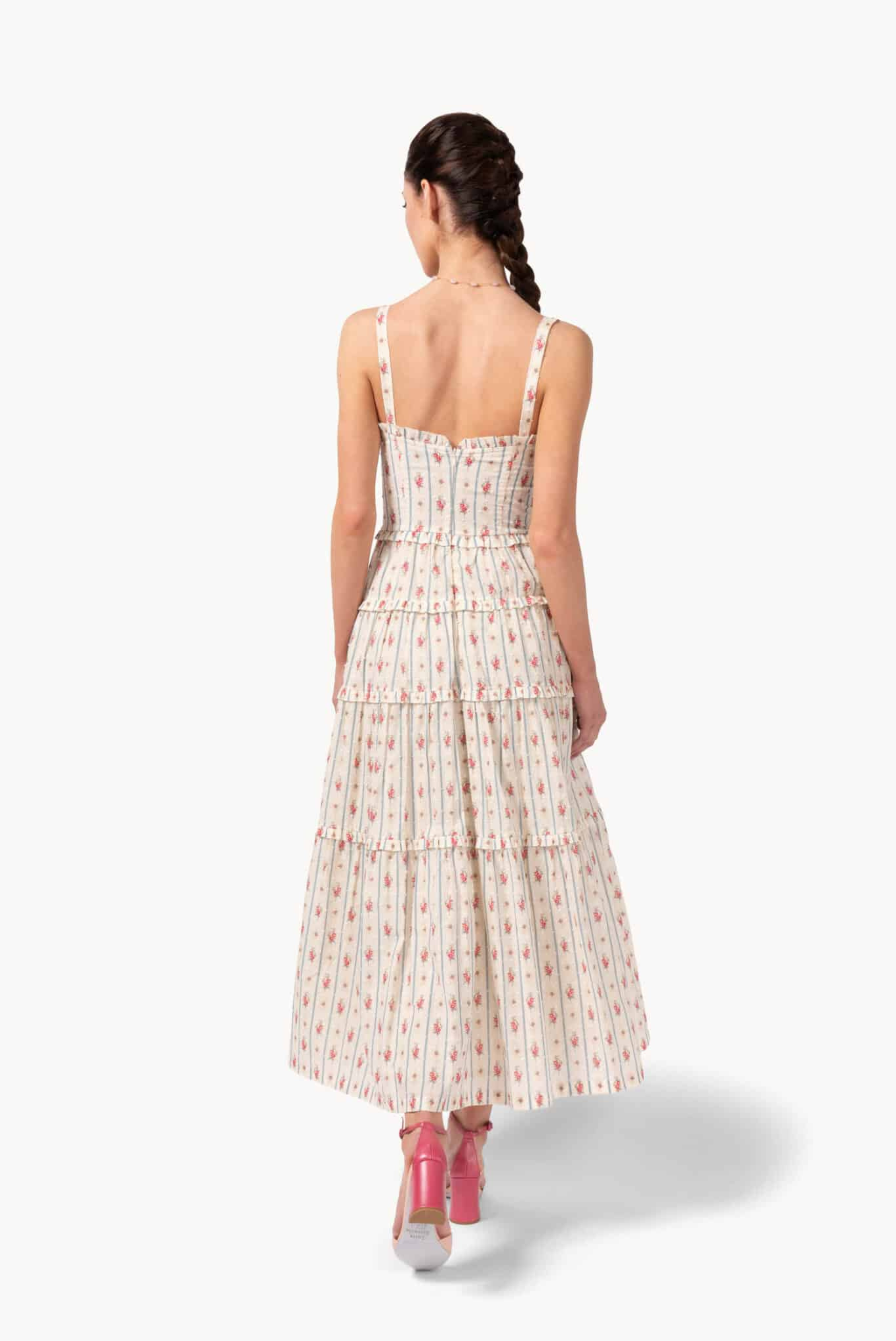 Luisa Beccaria Floral And Striped Cotton Plumetis Dress