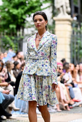 Luisa Beccaria Jacquard Circle Mini Skirt with Floral Print