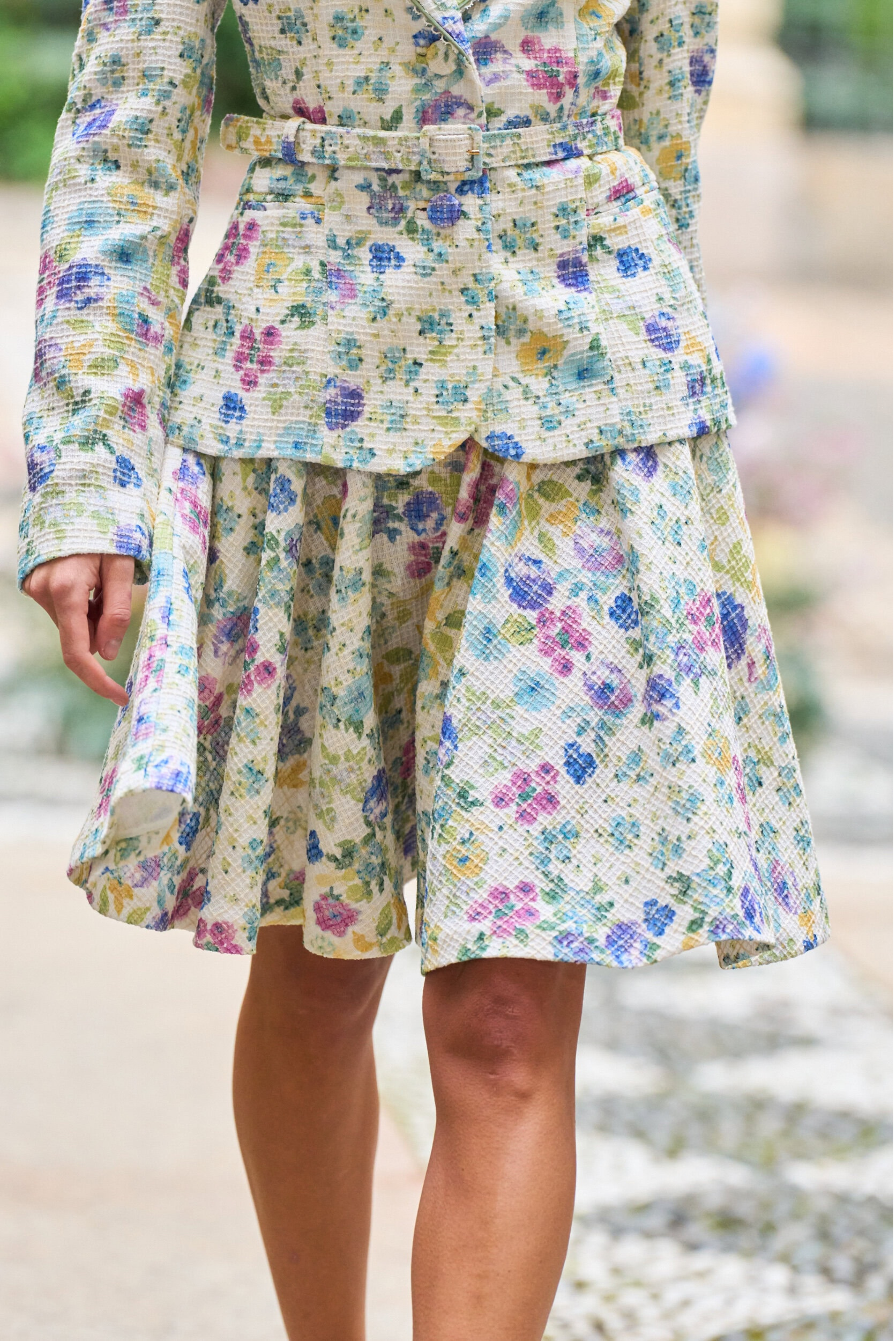 Luisa Beccaria Jacquard Circle Mini Skirt with Floral Print