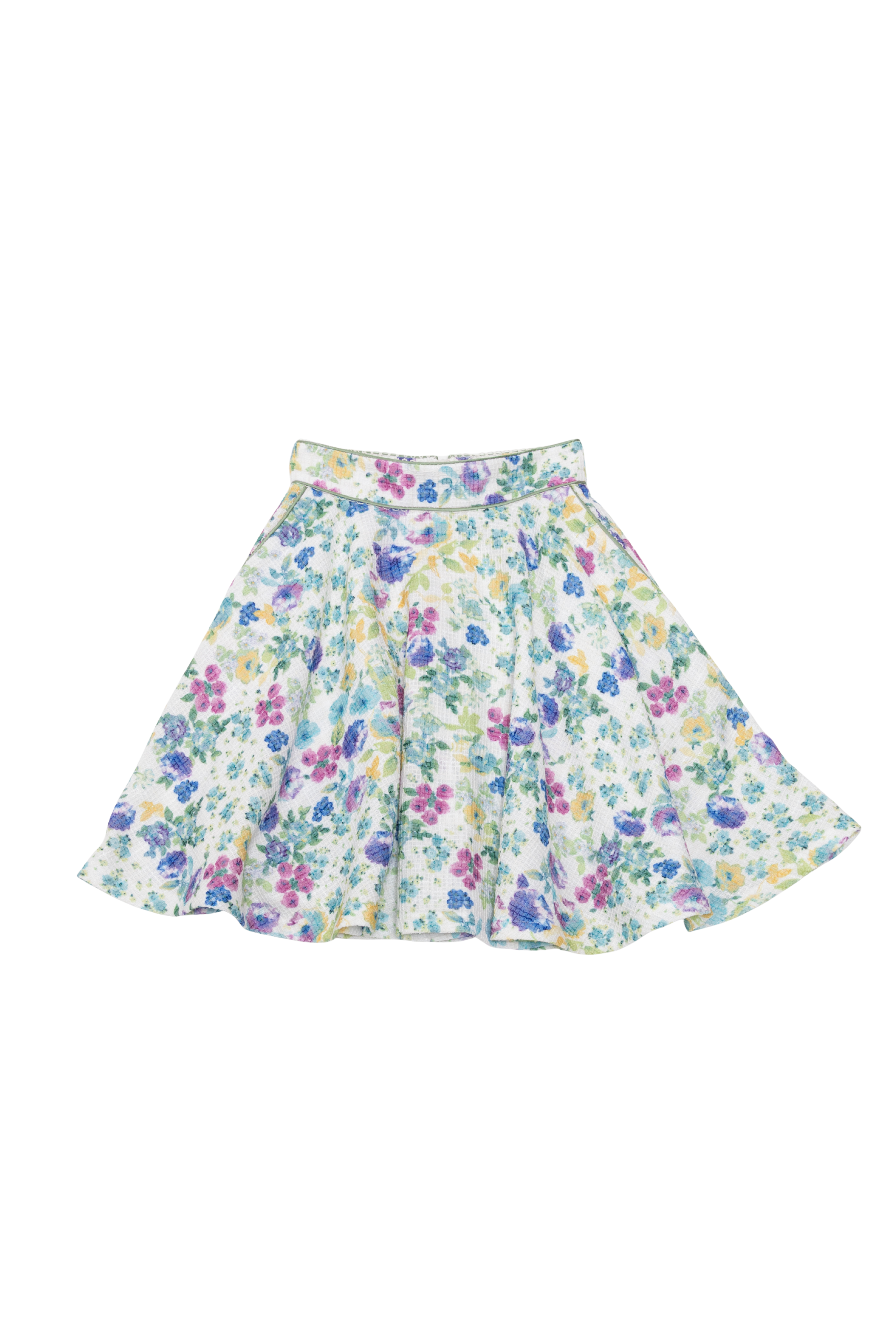 Luisa Beccaria Jacquard Circle Mini Skirt with Floral Print