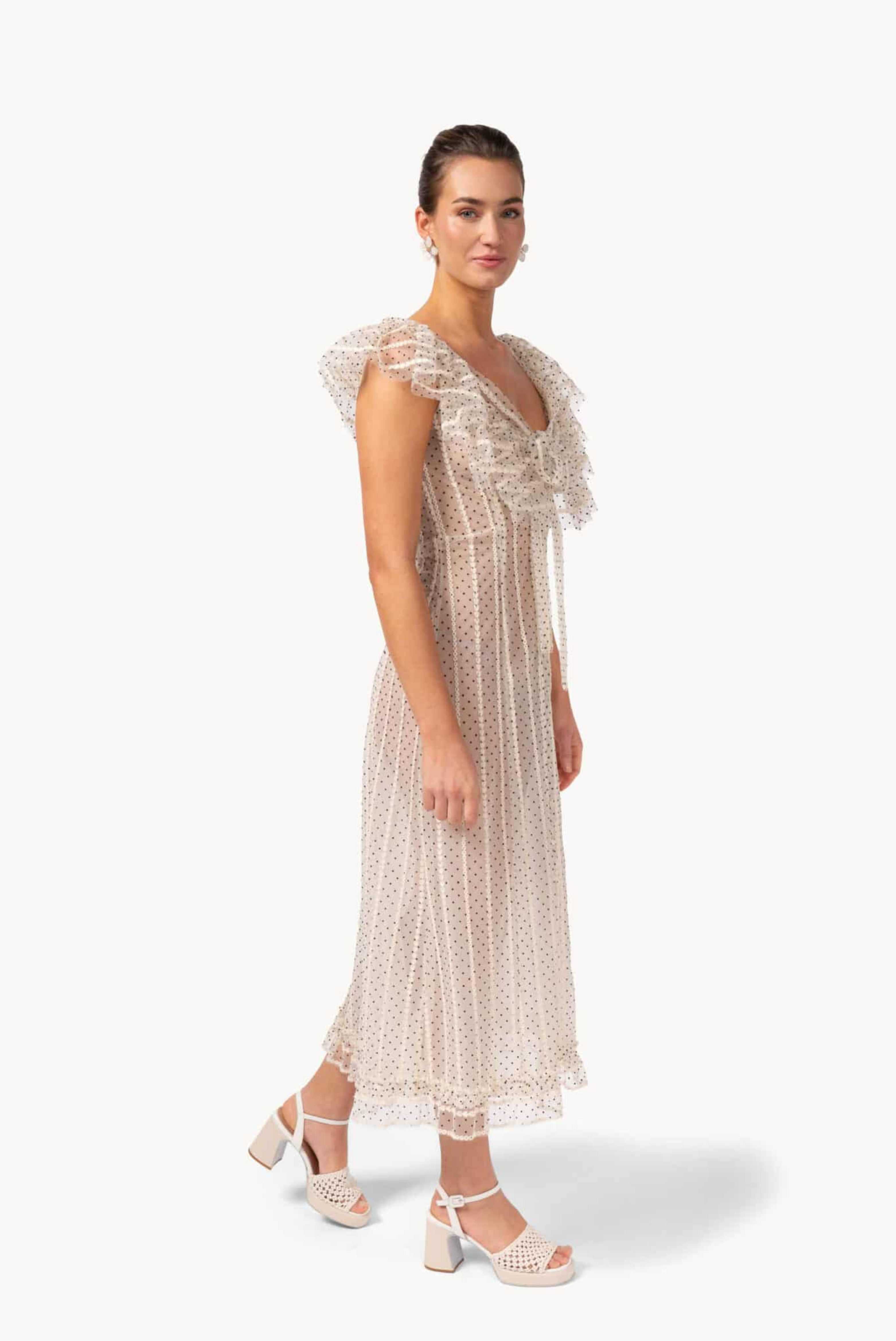 Luisa Beccaria Polka-Dot Embroidered Flounced Dress