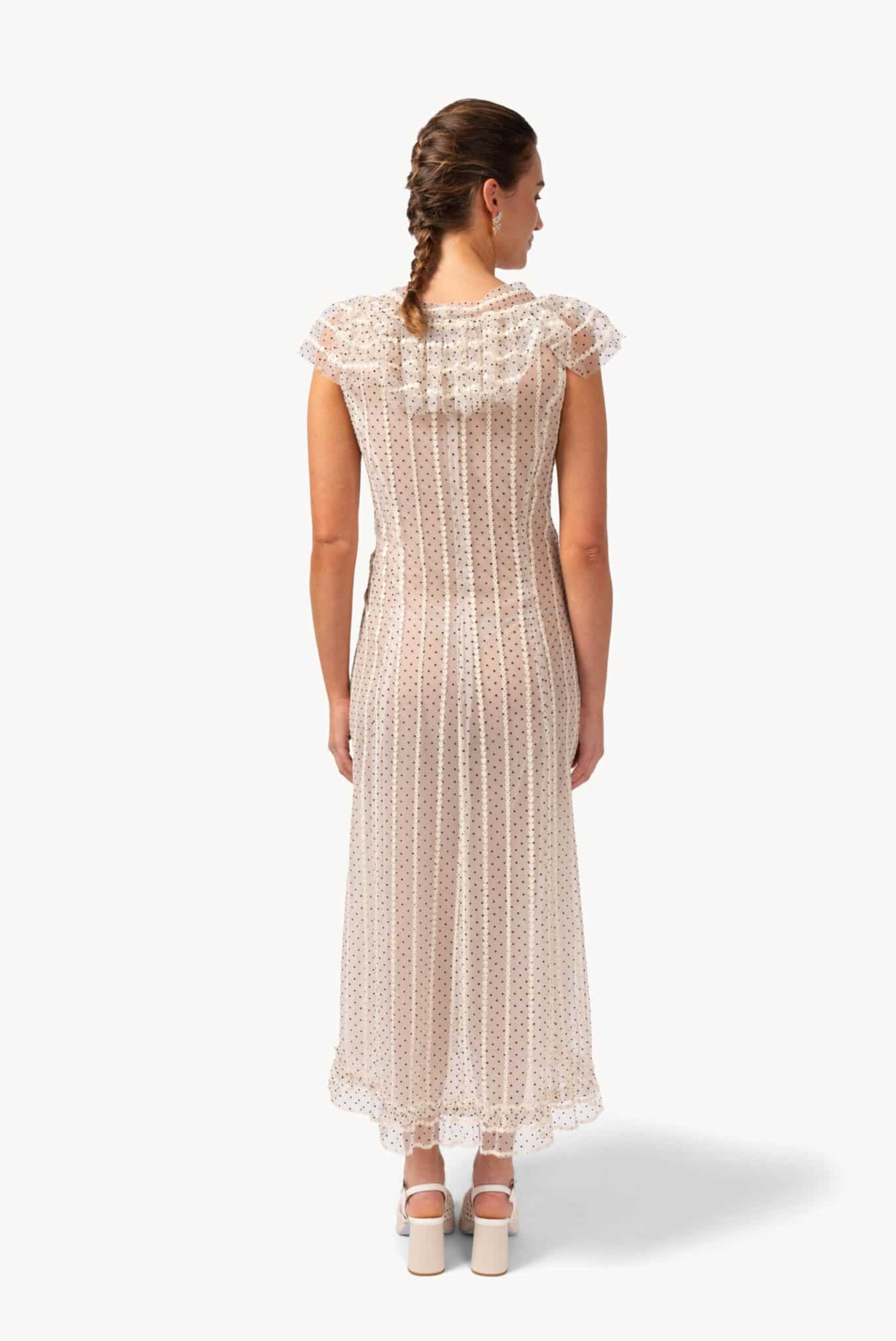 Luisa Beccaria Polka-Dot Embroidered Flounced Dress