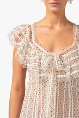 Luisa Beccaria Polka-Dot Embroidered Flounced Dress