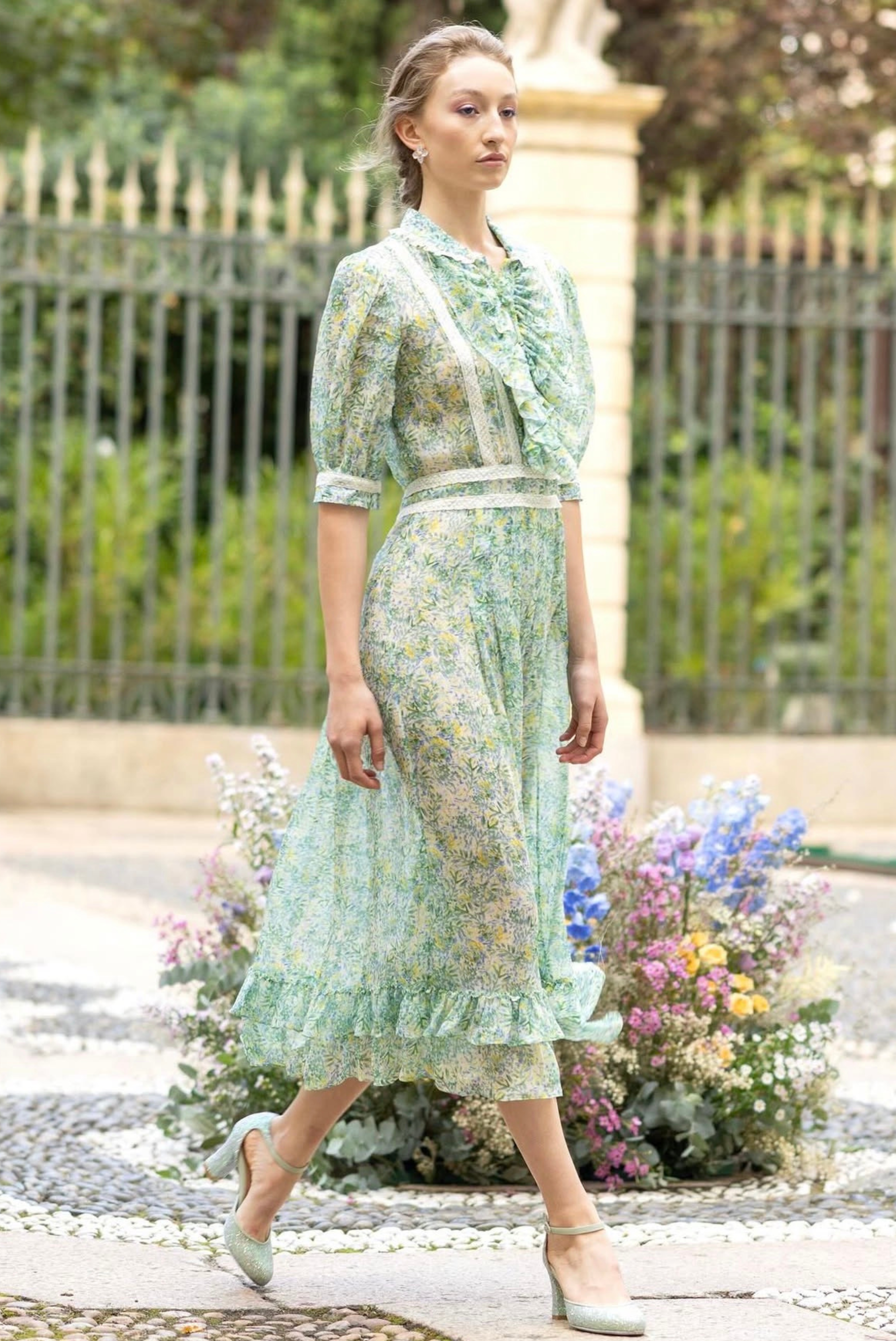 Luisa Beccaria Printed Chiffon Dress Floral
Blue 