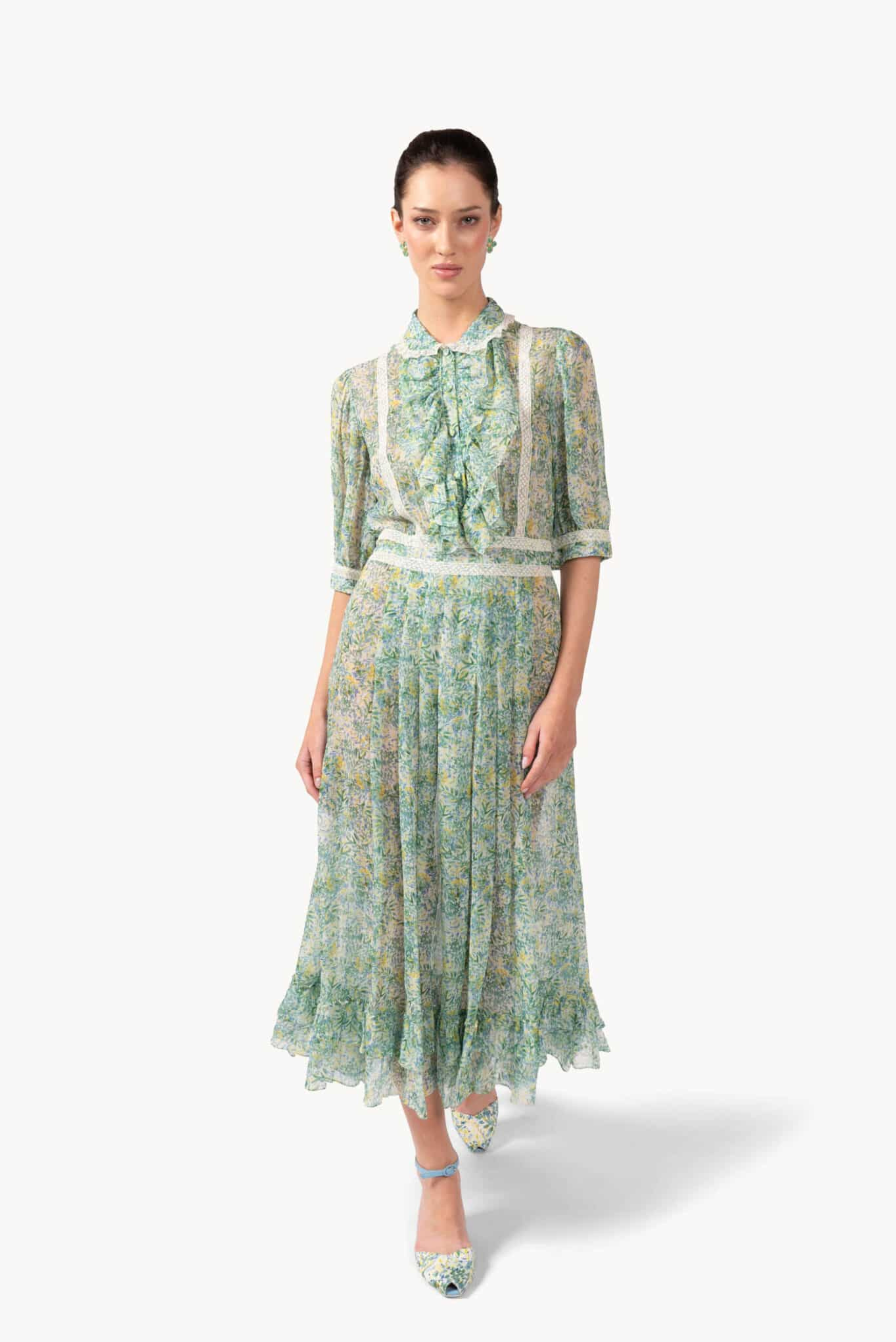 Luisa Beccaria Printed Chiffon Dress Floral
Blue 