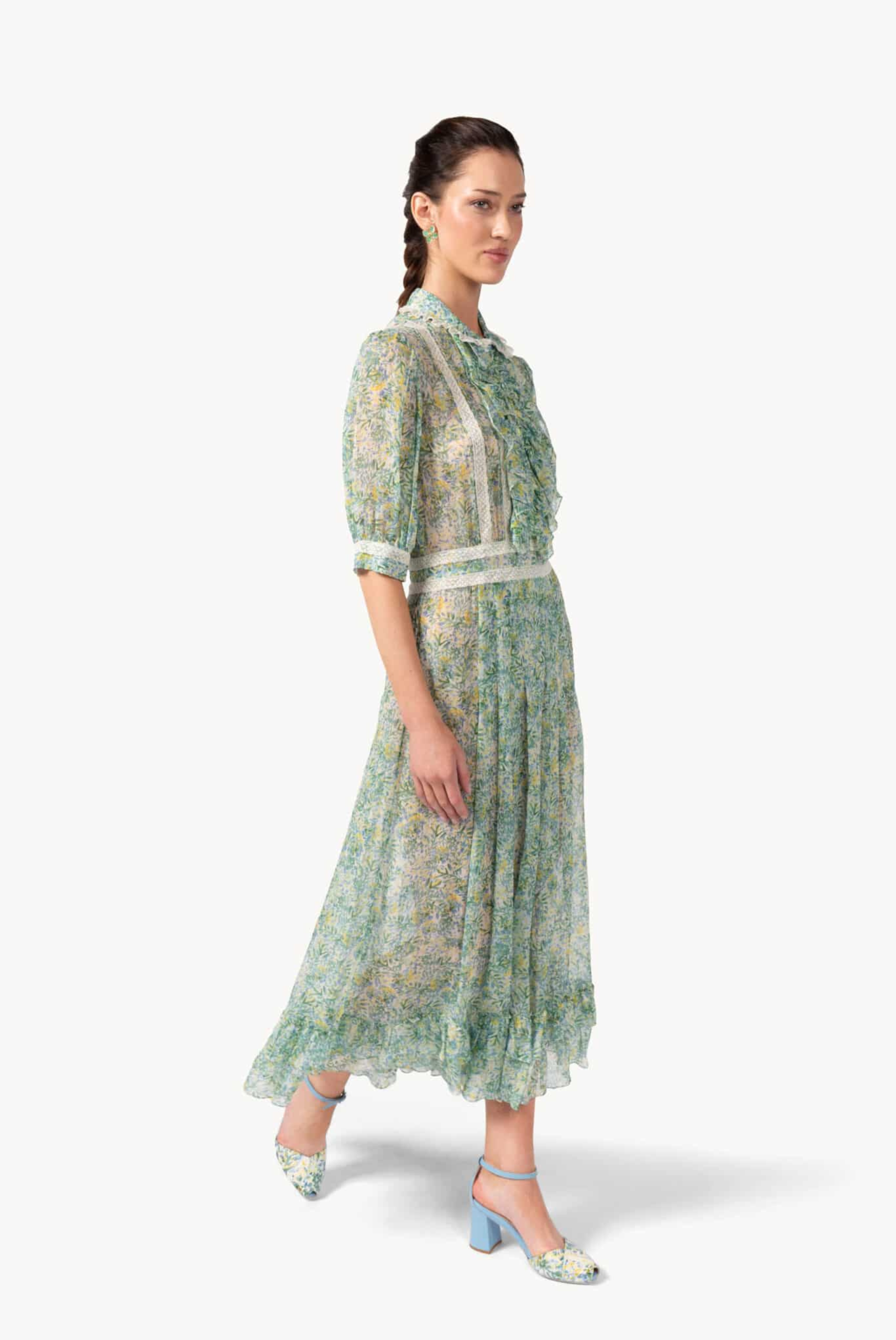Luisa Beccaria Printed Chiffon Dress Floral
Blue 