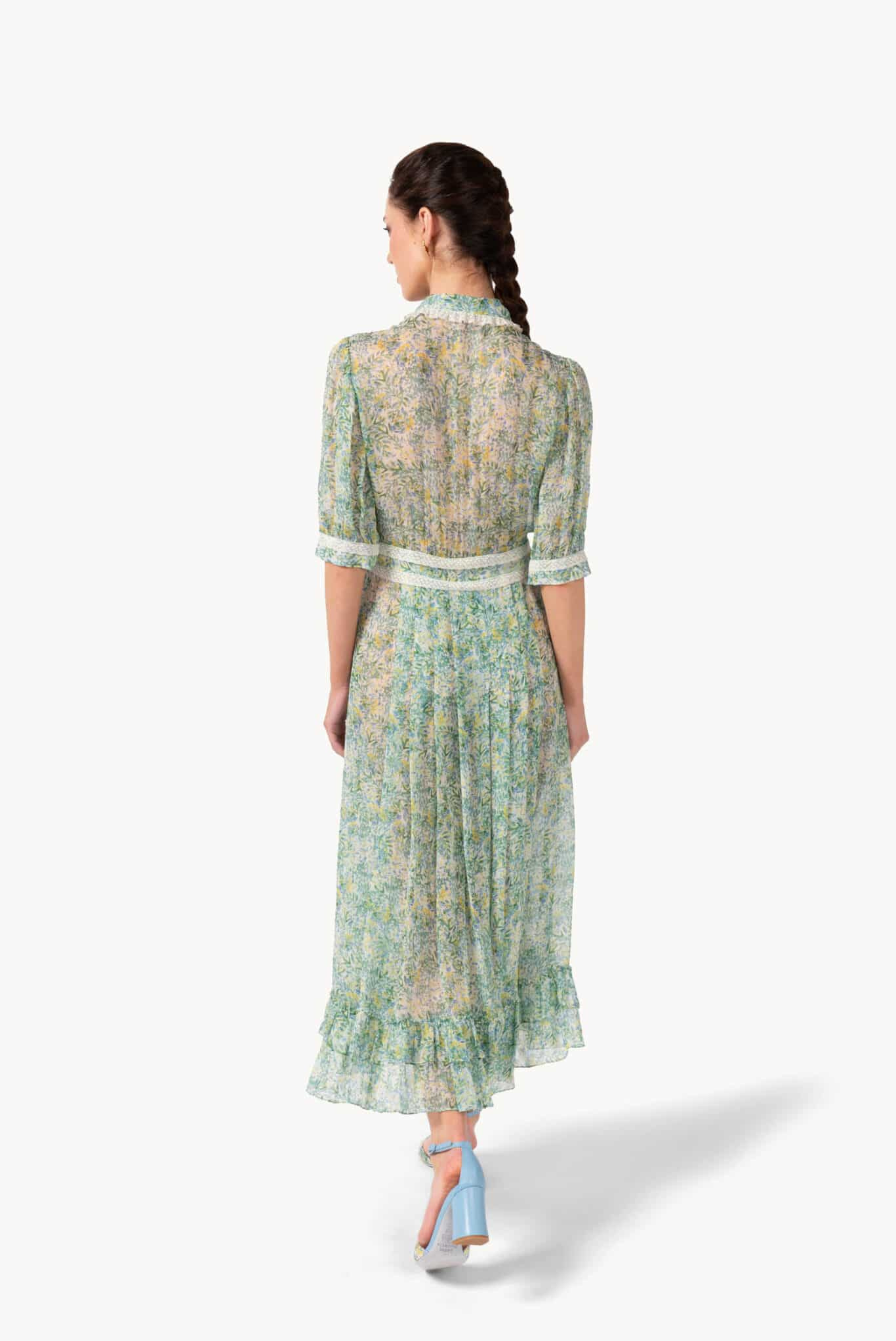 Luisa Beccaria Printed Chiffon Dress Floral
Blue 