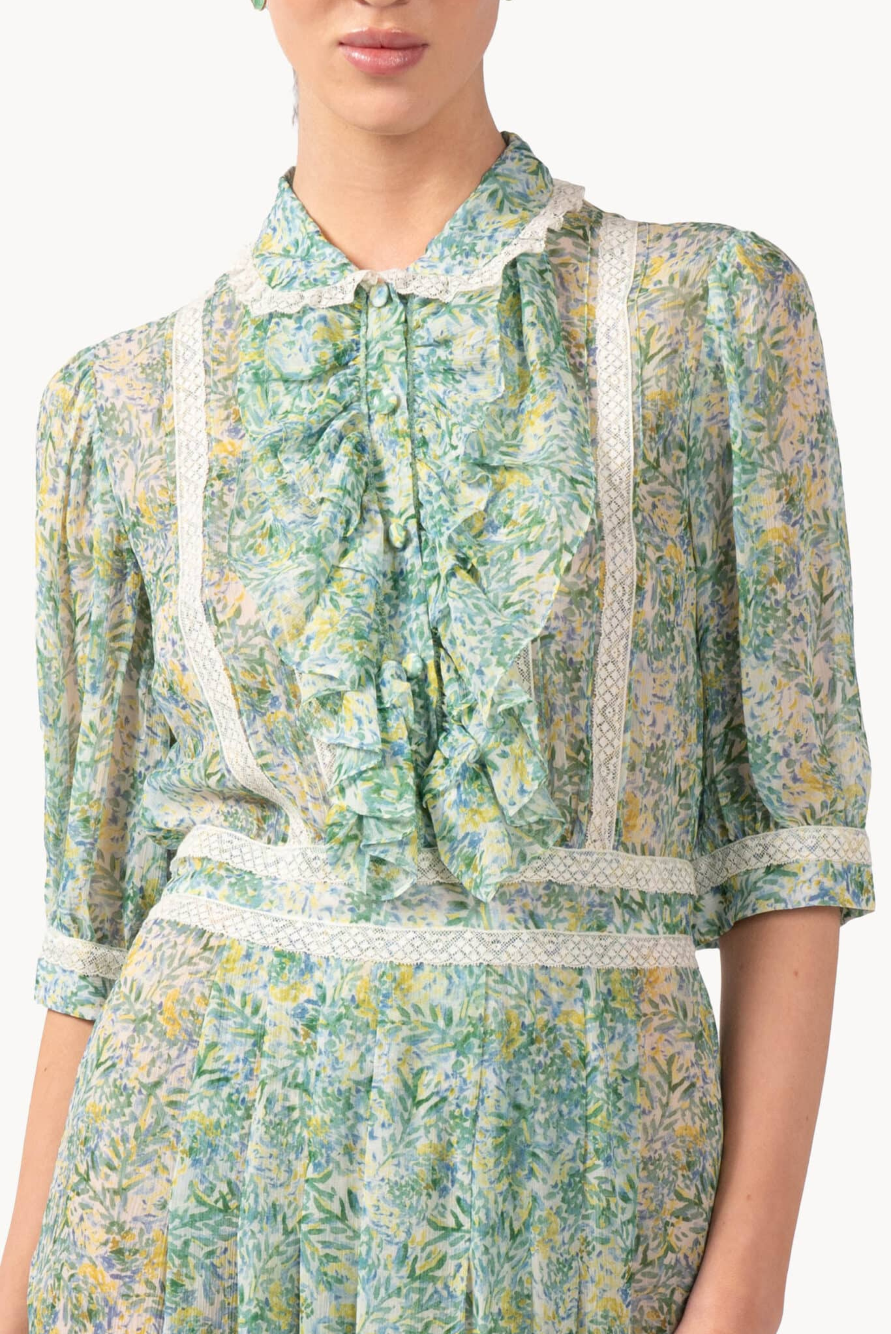 Luisa Beccaria Printed Chiffon Dress Floral
Blue 