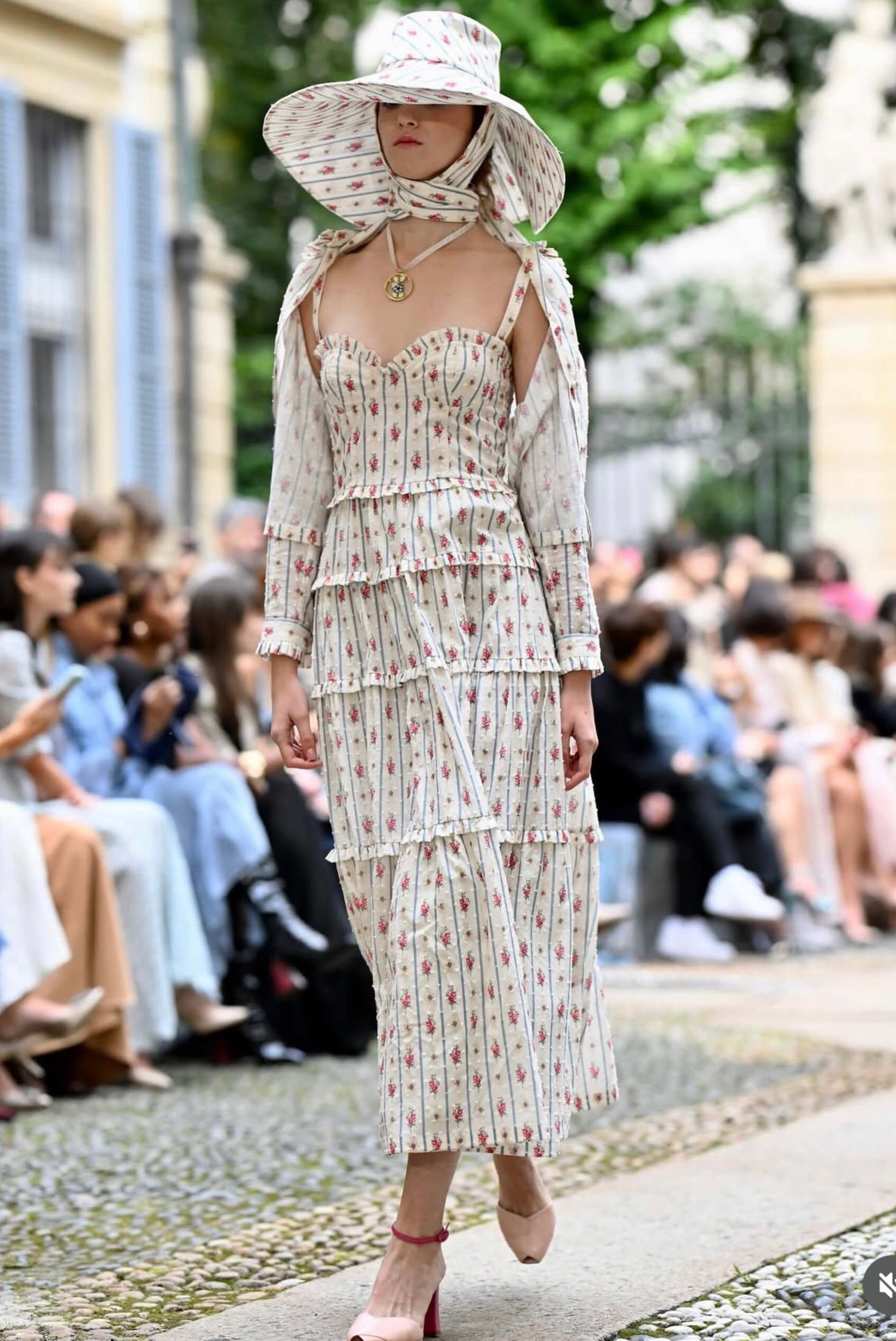 Luisa Beccaria Striped Floral Sun Hat