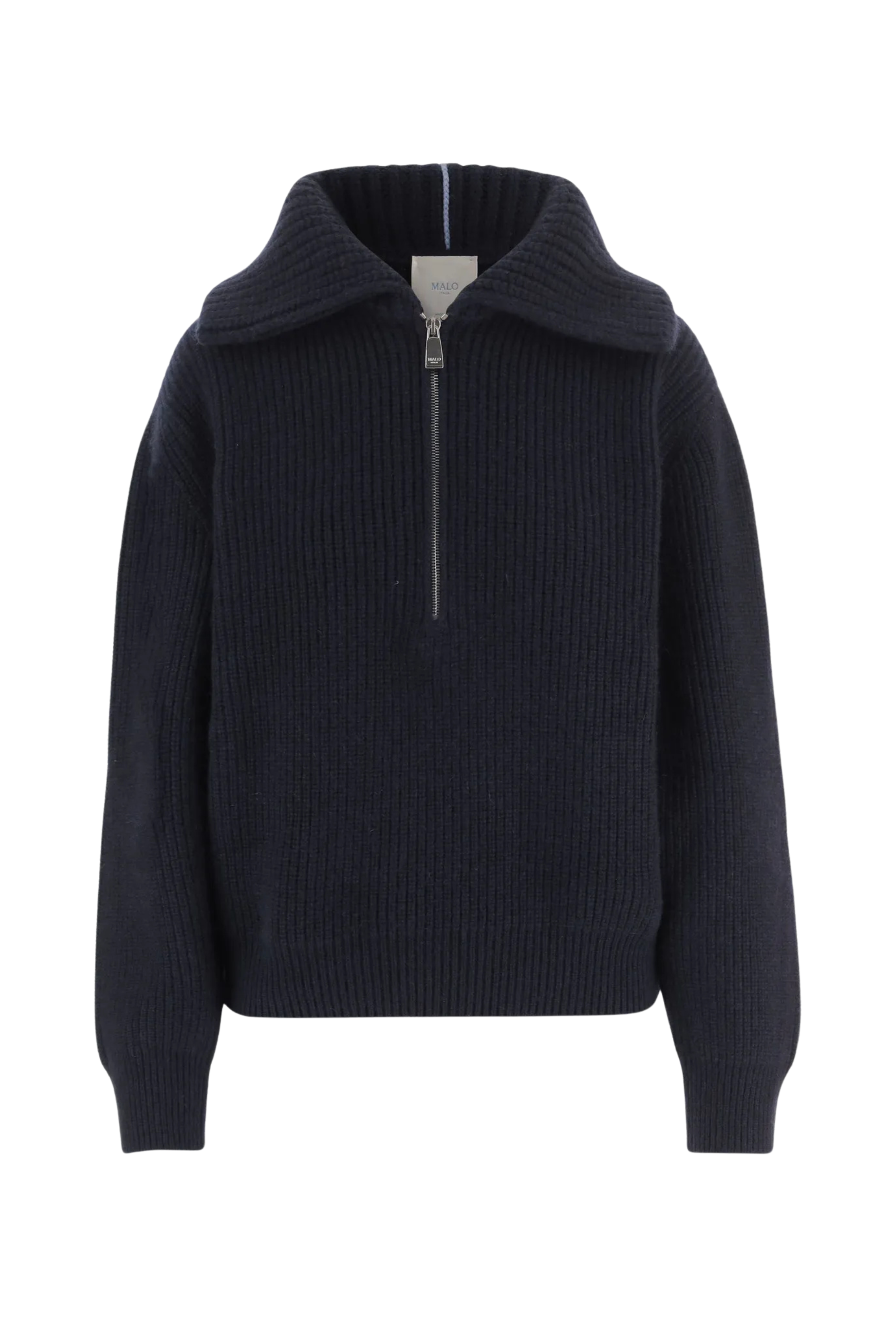 Malo Ribbed Half-Zip Knitted Polo Sweater Blue