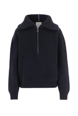 Malo Ribbed Half-Zip Knitted Polo Sweater Blue
