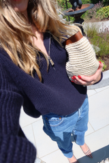 Malo Ribbed Half-Zip Knitted Polo Sweater Blue