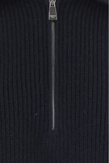 Malo Ribbed Half-Zip Knitted Polo Sweater Blue