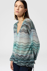 Missoni Chevron Viscose Blouse Turquoise 