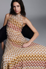 Missoni Long High Neck Dress Gold and Beige on White Base 