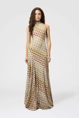 Missoni Long High Neck Dress Gold and Beige on White Base 