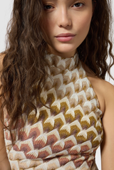 Missoni Long High Neck Dress Gold and Beige on White Base 