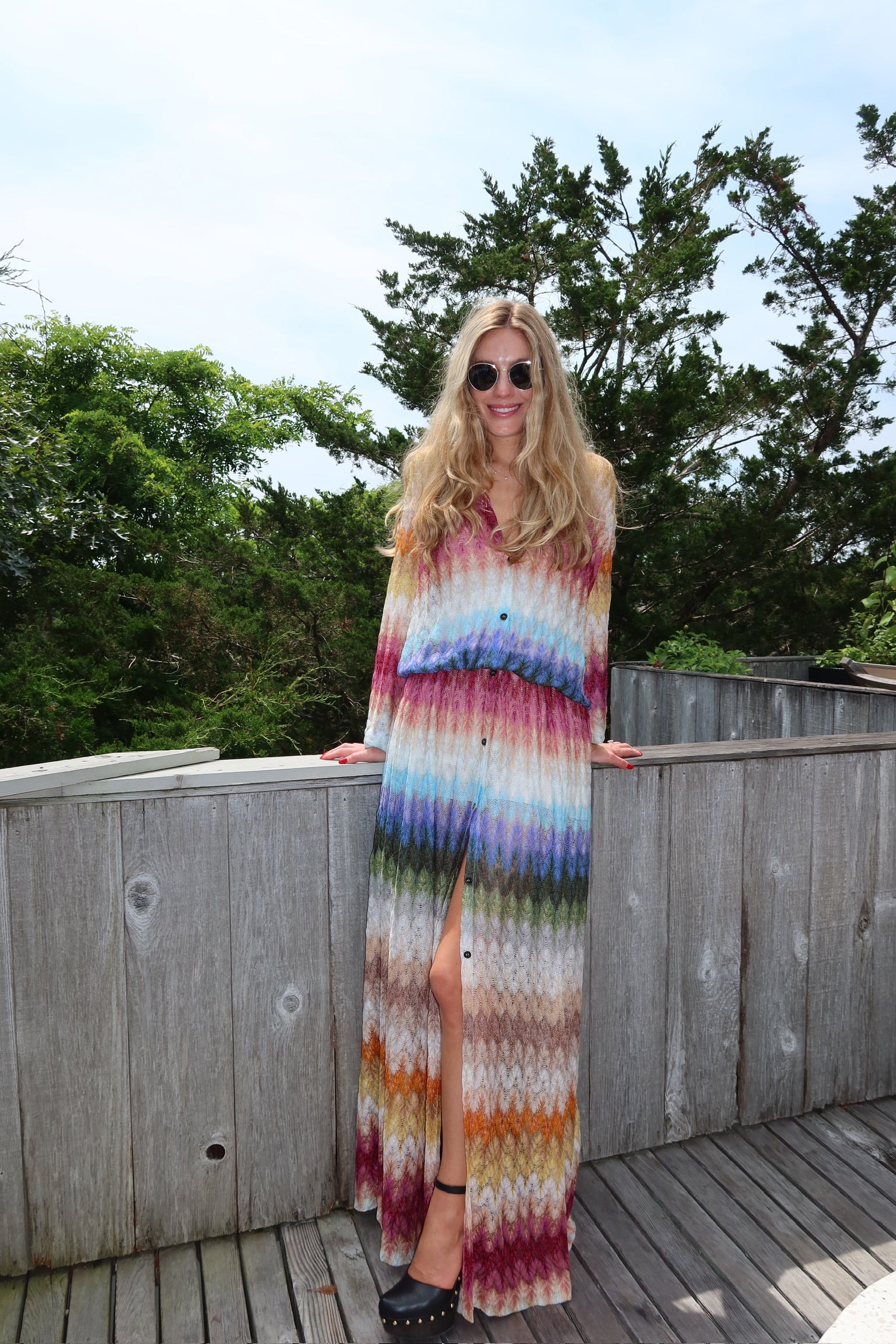Missoni Long Sleeve Dress Multi Color Blue Yellow Green