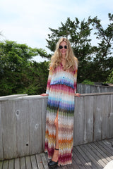 Missoni Long Sleeve Dress Multi Color Blue Yellow Green