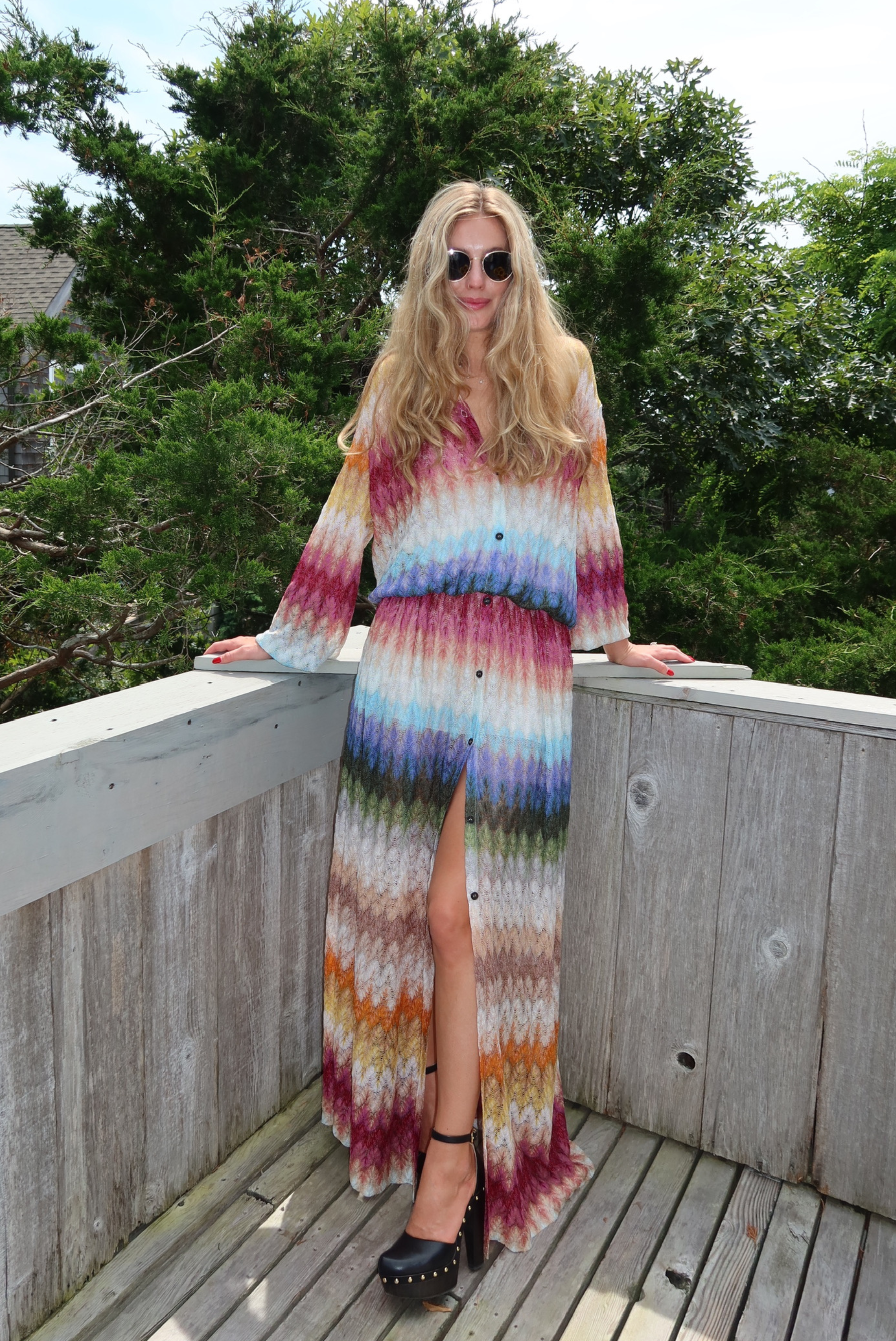 Missoni Long Sleeve Dress Multi Color Blue Yellow Green