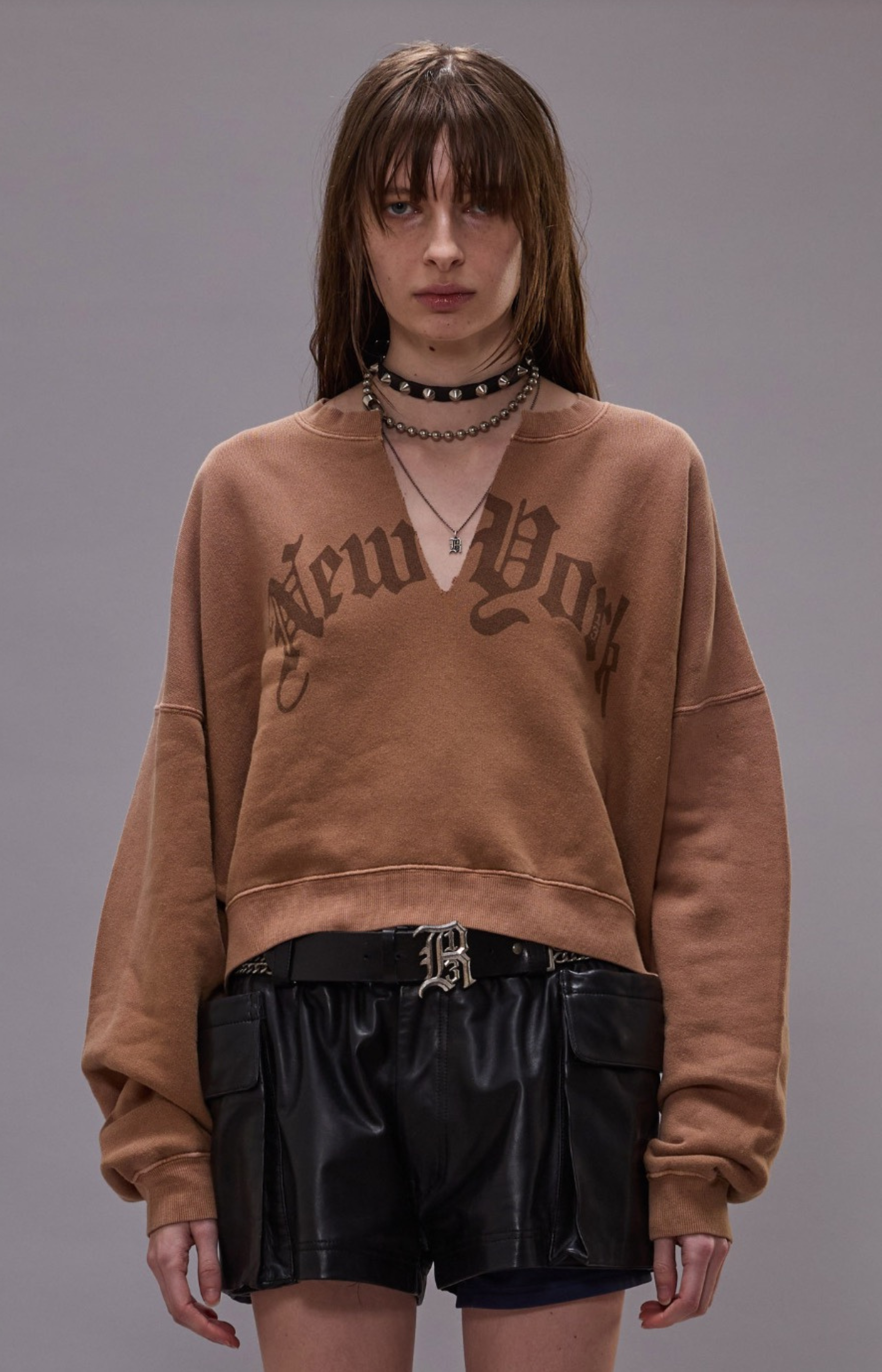 R13 New York Cropped Crewneck With Front Slit